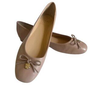 Vince Camuto Nude Pink Leather Ballet Flats With Bow Accent Women's 8M B